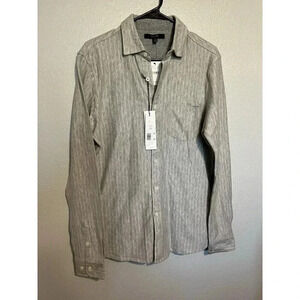 Tahari Women's Long Sleeve Button Front Collard Grey Dress Shirt Blouse Small